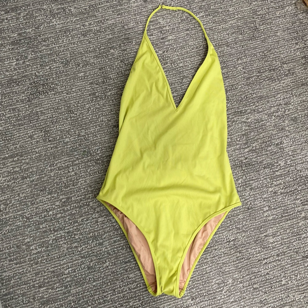 Madewell Swim | Madewell Ribbed Halter One-Piece Swimsuit In Green | Green